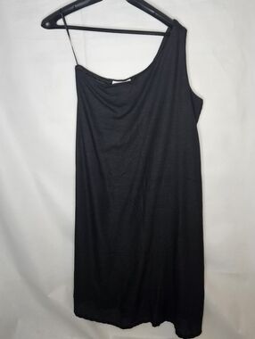Sincerely Jules Women's One Shoulder Linen Blend Midi Black Sheet Dress Size XL